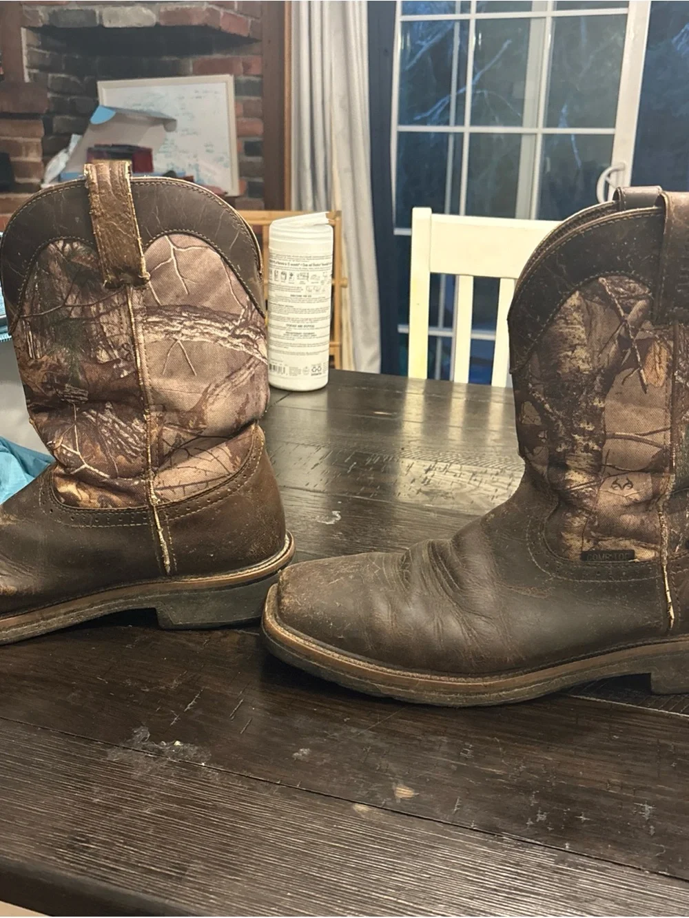 Brown Leather Cowboy Work Boots with Camo Shaft